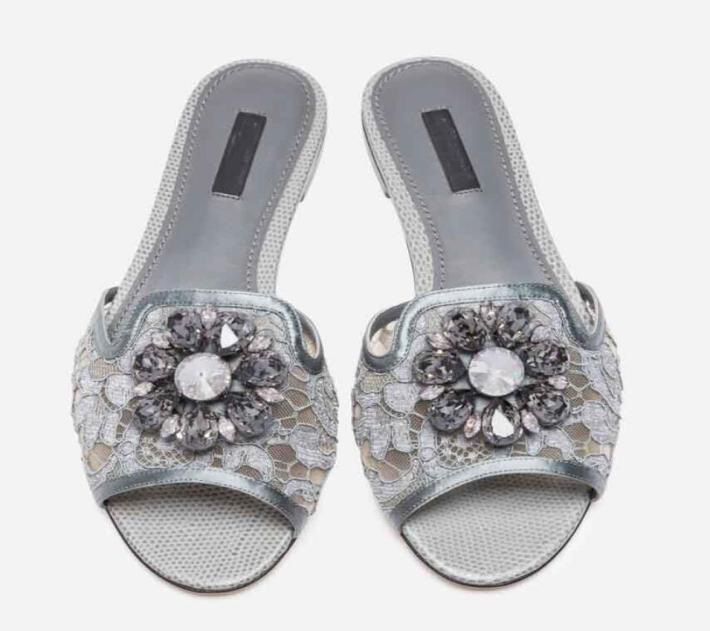 

Elegant Brands Rainbow Lace Sandals Slippers Flats Flower Crystals Branded Leather Sole Slide Jeweled Embellishment Mule Casual Wa3340182, Beige