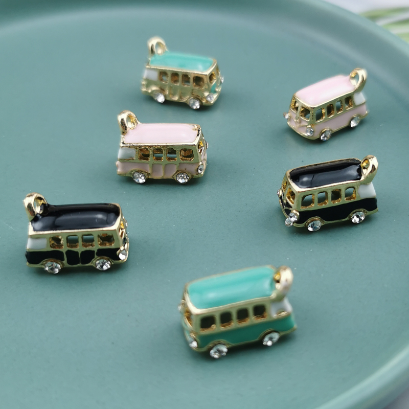 

10pcs 3D Camper Van Miniature Pendant Enamel Camper Van DIY Jewelry Findings Charm with Rhinestone Volkswagen Bus Charm in Bulk