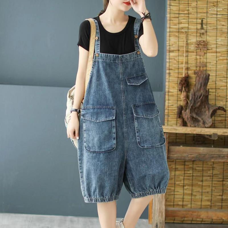 

Women's Jeans Woman Denim Suspenders Shorts Summer Fashion Female Loose High Waist Overalls Short Pants Girl Casual Elegant G365, Blue