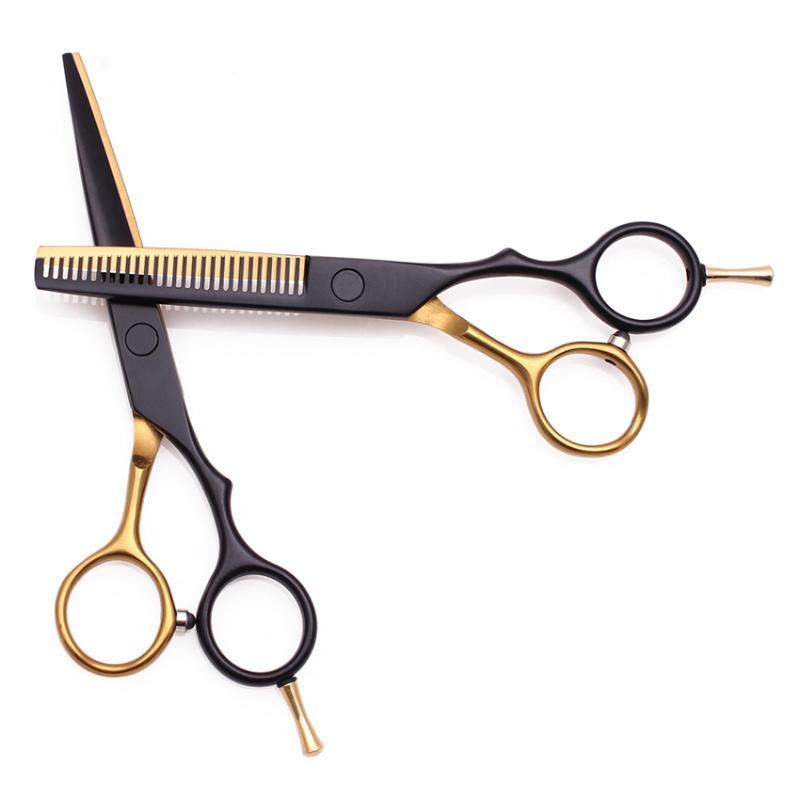 

Hair Scissors Stainless Steel Cutting Thinning Shears 5.5 Inch Professional Barber Haircut Family Use Black Gold