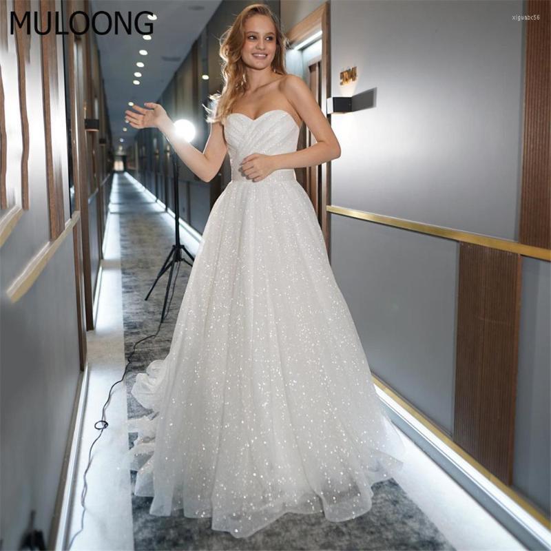 

Wedding Dress MULOONG Elegant White Sweetheart Sleeveless Bow Pleat Sequined Backless Floor Length Sweep Train Gown 2023, Black
