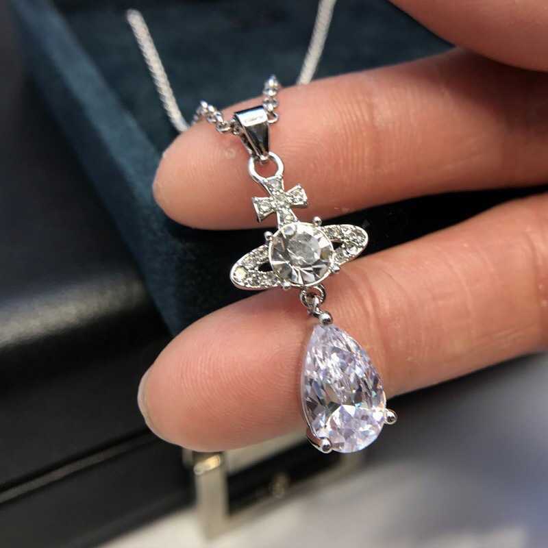 

Silver Empress Dowager Planet Saturn Diamond Set Zircon Shines Individualized Temperament Fashion Necklace Collar Chain