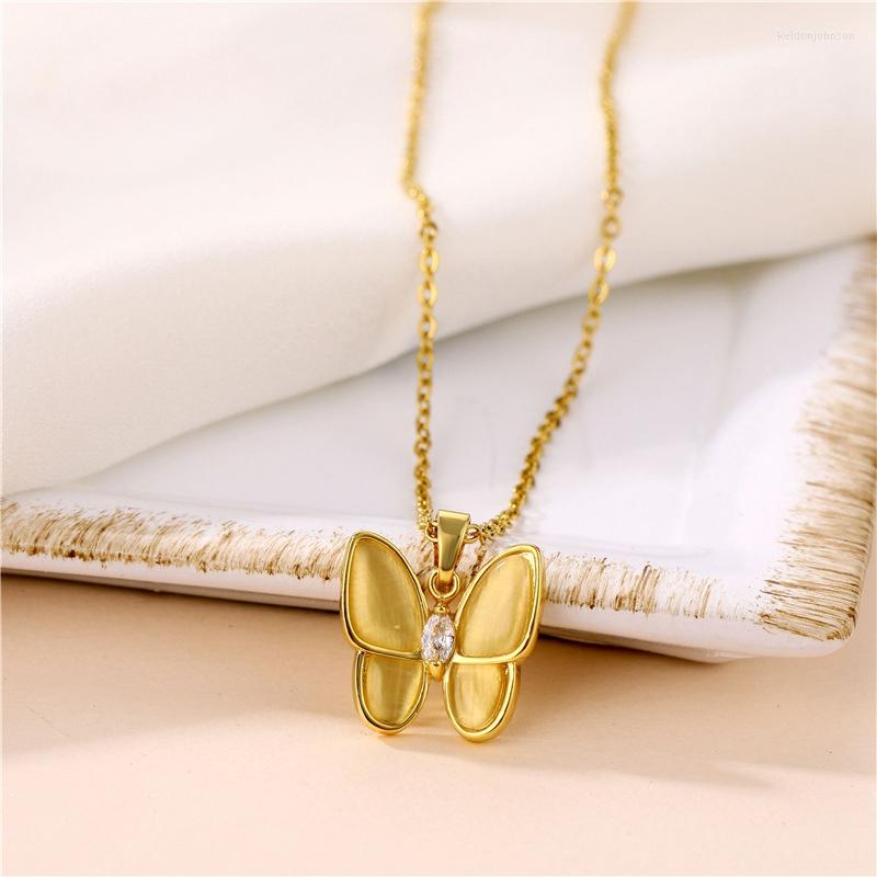 

Pendant Necklaces Fashion Jewelry Titanium Steel Butterfly Necklace 18K Gold Plated For Women Anniversary Party TGN046