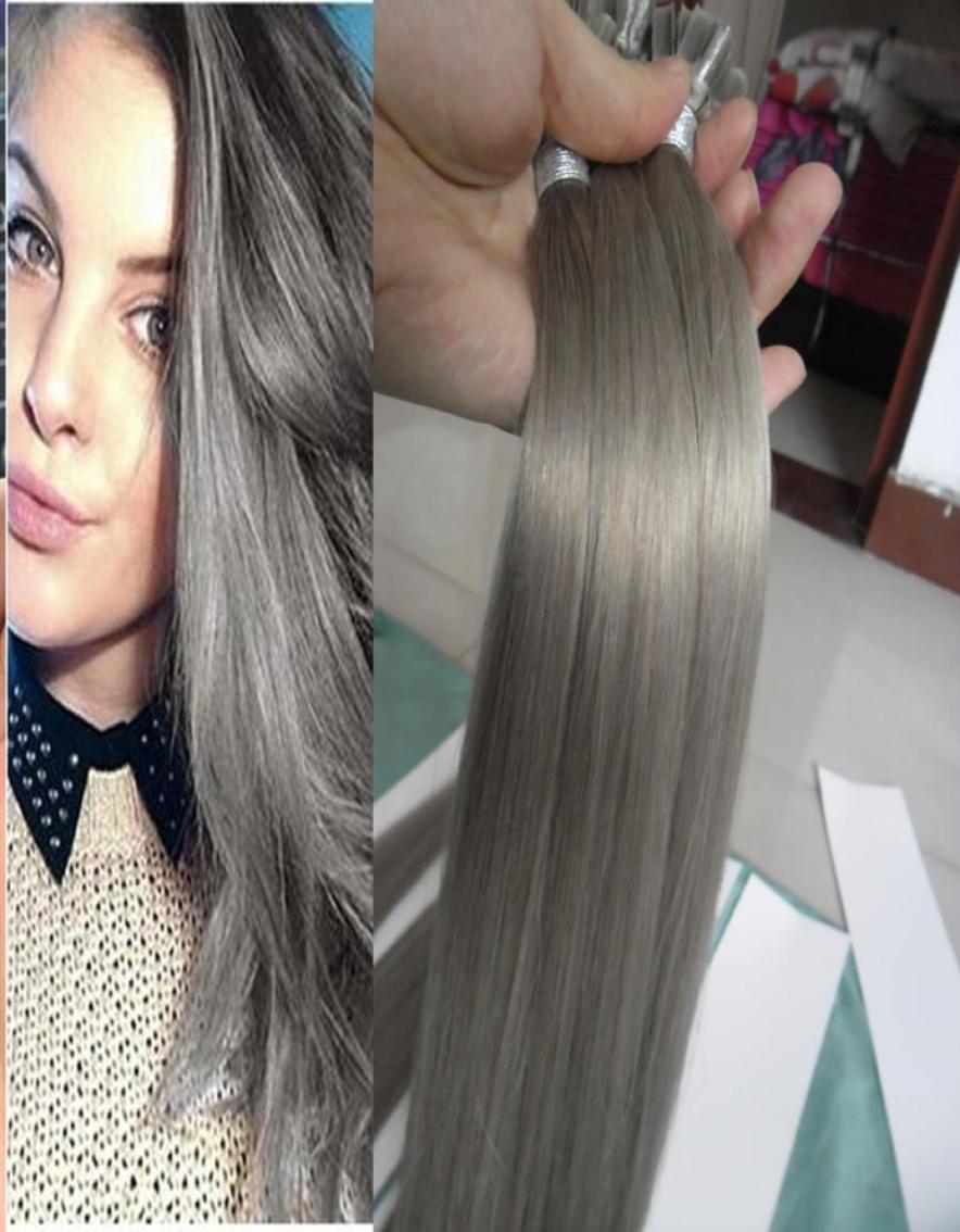 

silver gray hair extensions u tip Hair Extensions 100g 100s pre bonded keratin stick tip human hair2214006