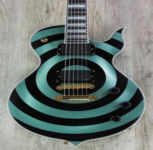 

Wylde Audio Odin Grail Gangrene Metallic Green W Black Bullseye Electric Guitar Ebony Fingerboard MOP Large Block Inlay Little 7912443