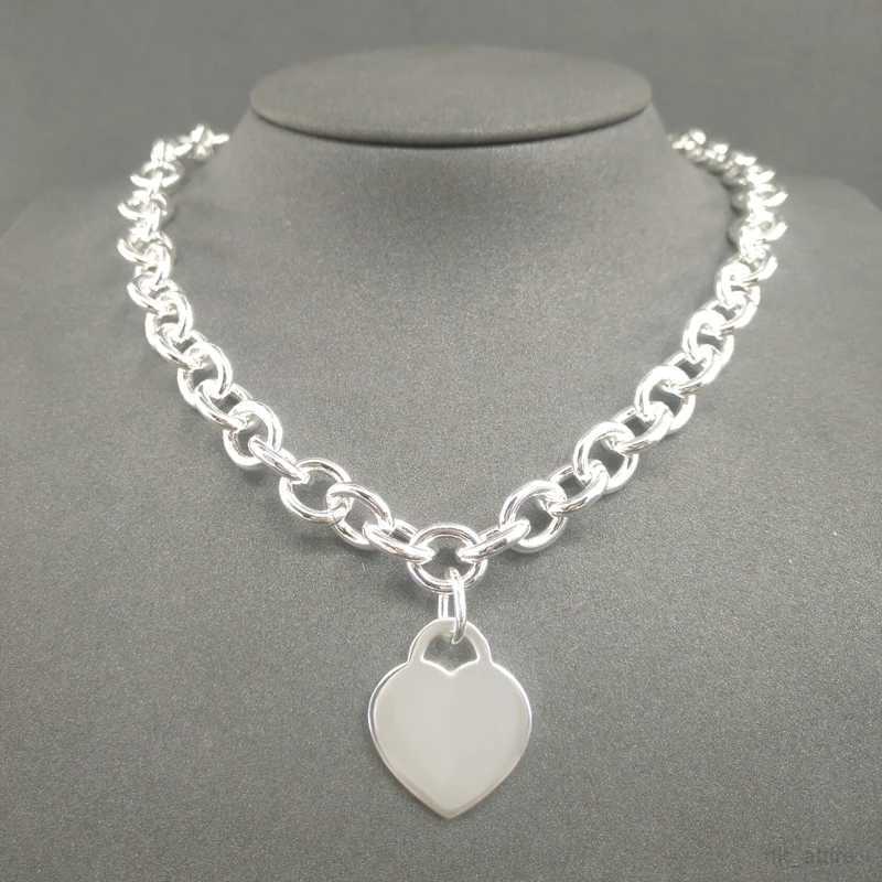 

S925 Sterling Silver Necklace for Women Classic Heart-shaped Pendant Charm Chain Necklaces Luxury Brand Jewelry Necklace Q0603