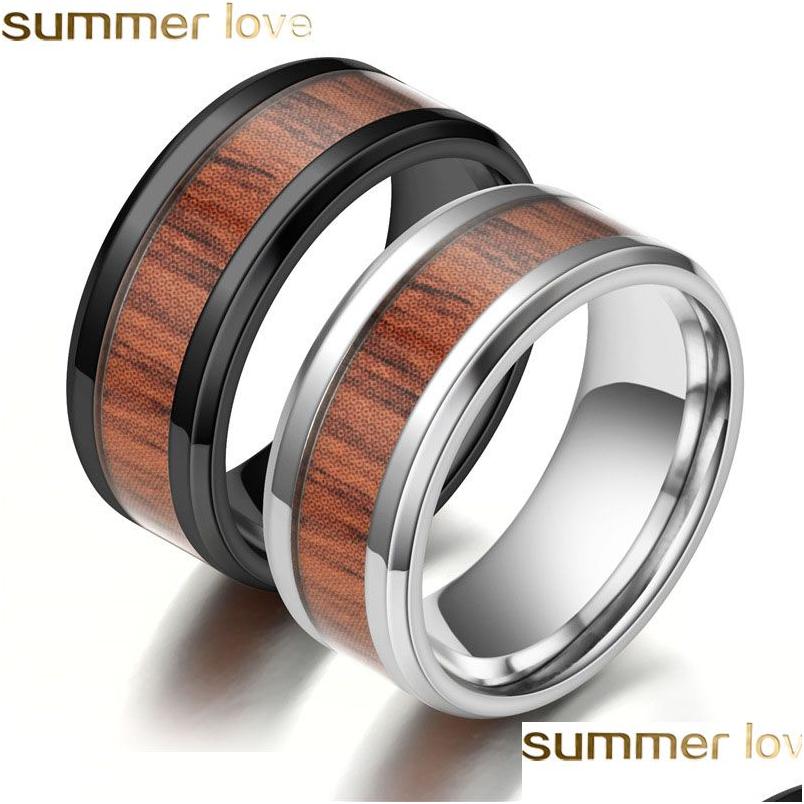 

Band Rings 8Mm Tungsten Finger Durable Vintage Titanium Stainless Steel Wood Inlay Ring Jewelry For Men Women 316L Drop Delivery Dhqoj