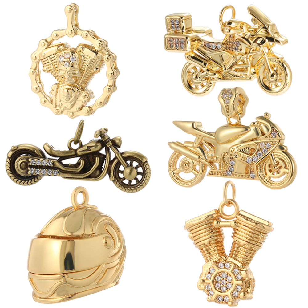 

Motorcycle Culture Engine Punk Helmet Charms for Jewelry Making Gold Color Skateboard Surfing Hip Hop Diy Bracelet Necklace
