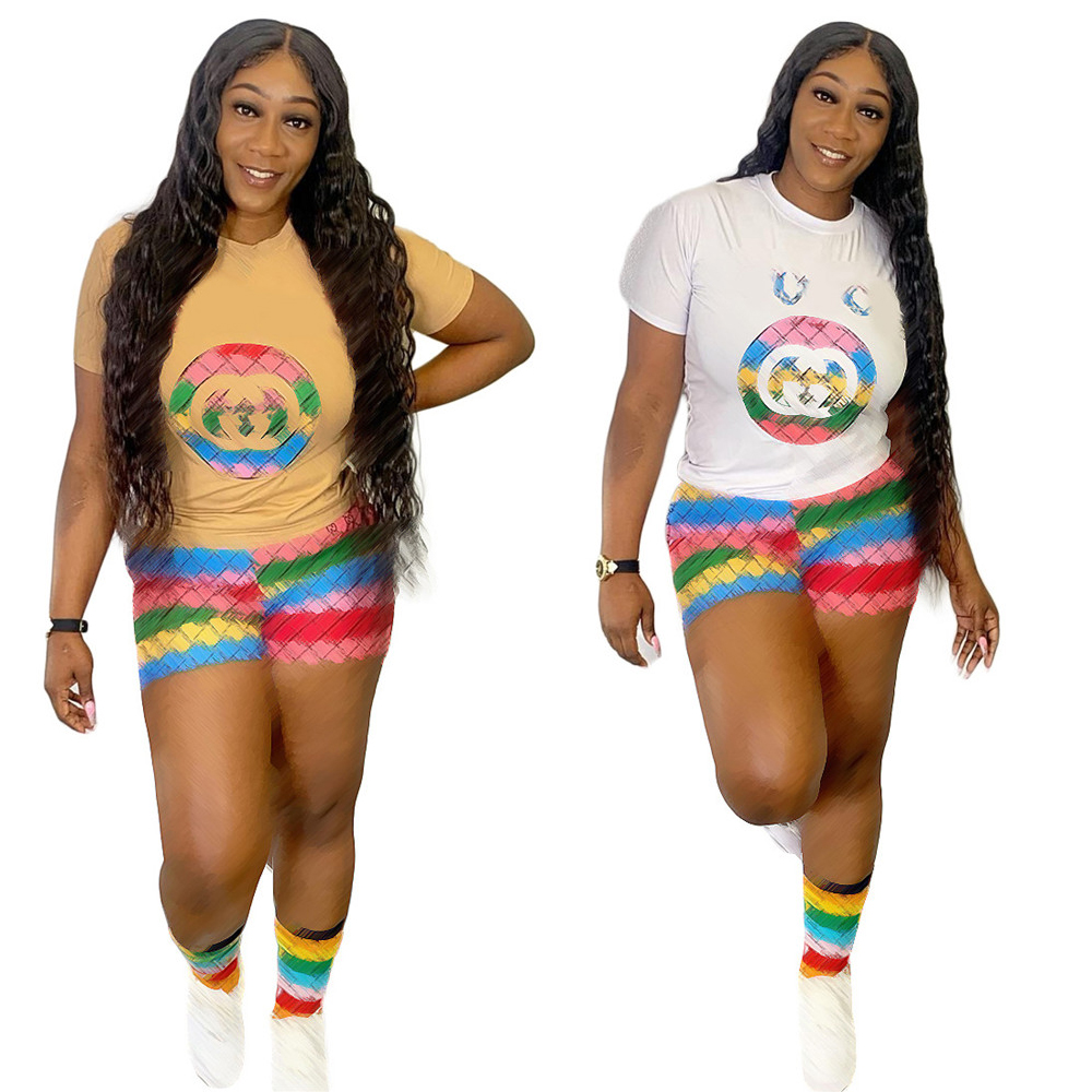 

2023 Designer Brand Women's Tracksuits Summer Y2k Casual Joggers Sports Suit Letters Pritn T-shirt Elastic Shorts 2 Pieces Set Outifits Wholesale Bulk Clothes 95445, Mix color