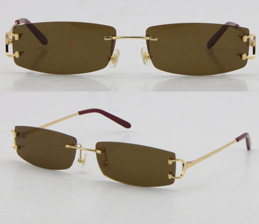 

Whole Square Rimless Sunglasses Fashion men Woman glasses UV400 Lens outdoors driving With C Decoration Goggle gold metal fram8217296