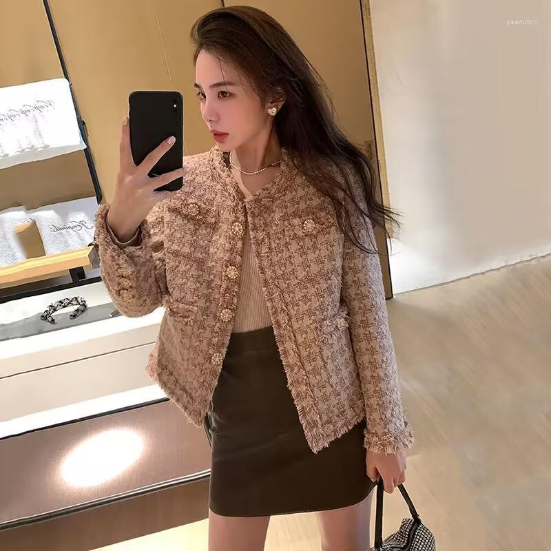 

Women' Jackets High End Houndstooth Elegant Tweed Small Fragrant Single Breasted Jacket Tops Women' Clothing Luxury Coats Female Chic, Picture color