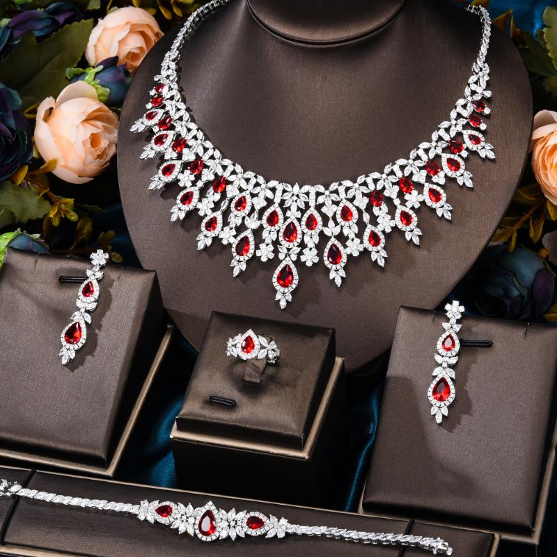 

Necklace Earrings Set & Blachette Beautifully Sparkly Luxury Blooming Shiny Bangle Ring Jewelry Brides Wedding Banquet FestivalEarrings &Ear, Picture shown