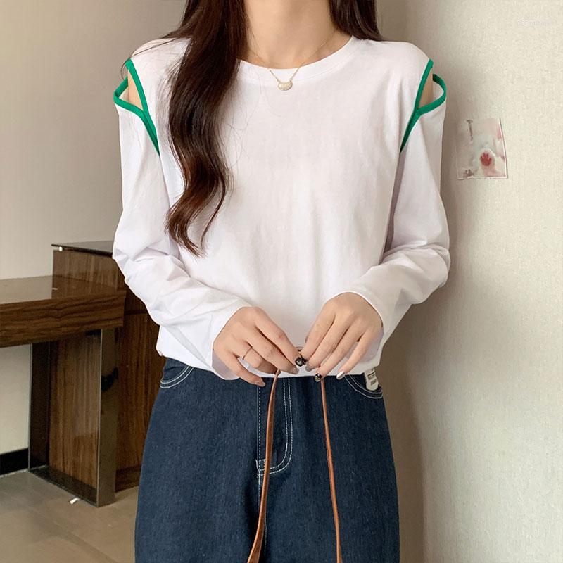 

Women' T Shirts Women Hollow Out T-shirts Autumn Vintage Harajuku Shoulder Off Y2K Clothes Loose Cotton Tops Tees Jumper Mujer 7236, White