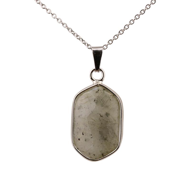 

Chains Fashion Geometry SpectroliteStone Pendant Necklace For Women Silver Color Jewelry