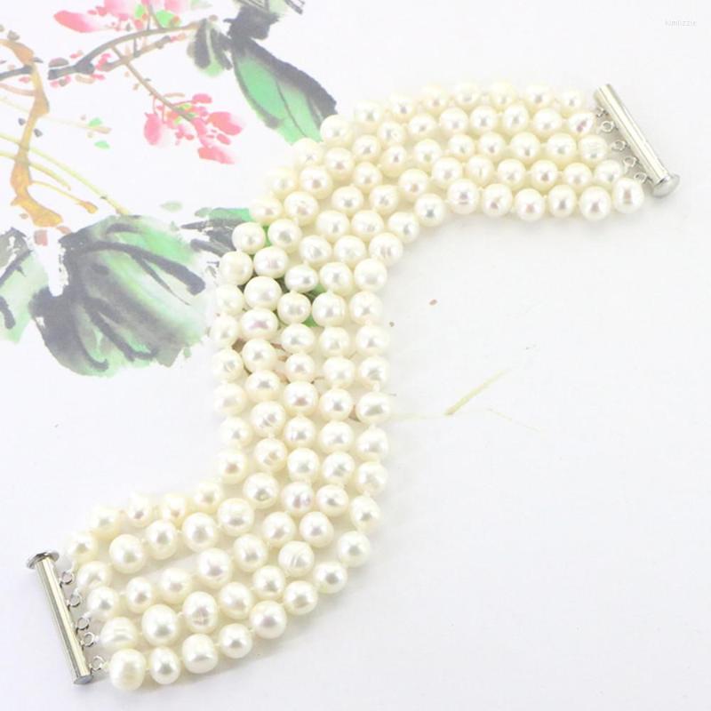 

Bangle Hand Knotted 5 Strands Bracelet Natural 7-8mm White Pink Purple Freshwater Pearl For Women Fashion Jewelry 20cm