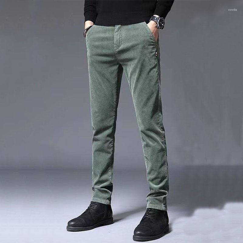 

Men's Pants Autumn Winter Men Corduroy Casual Streetwear Fashion Male Clothing Solid Elastic Thicken Straight Full Trousers 28-38, 919 army green thin