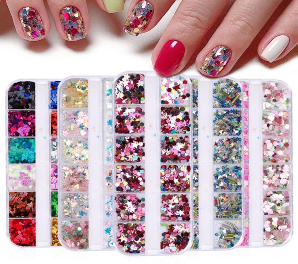 

12 Gridsbox Laser Love Designs Irregular Nail Sequins Mixed Color Sparkle Glitter Flakes 3D Nails Art Decorations Accessories8387214