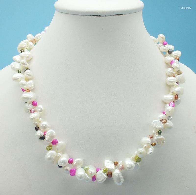 

Chains Promotion 2 Lines Natural Baroque Pearl Beads Necklace 19"