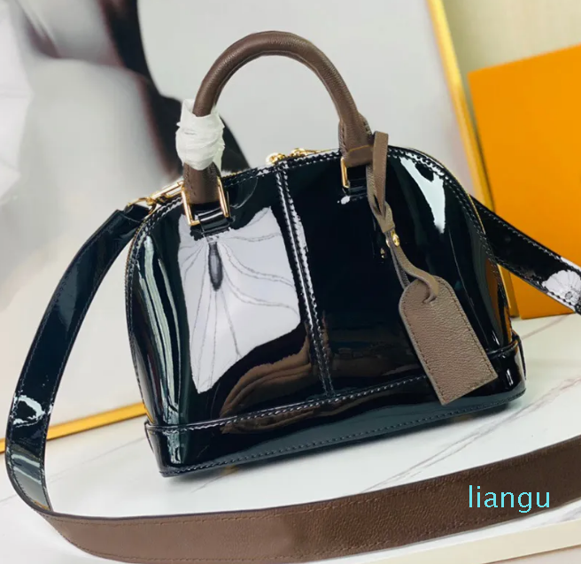 

Newset Classic Shell Bag Damier Patent Leather Grid Handbags Women shoulder Canvas Crossbody Purse Shopping Tote wellt, Burgundy 1