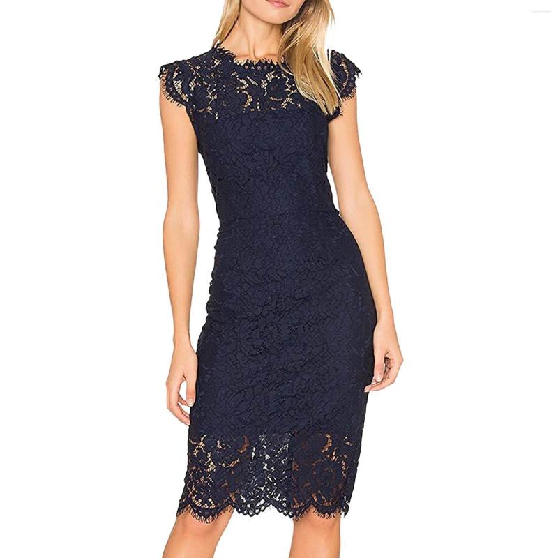 

Casual Dresses For Women 2023 Beach Dinner Slim Sexy Vintage Flower Sleeveless O Neck Lace Dress In Women' Vestidos, Blue