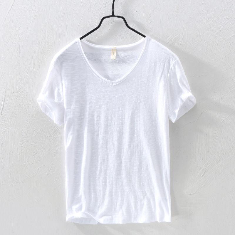 

Men's T Shirts 2023 Summer Cotton White T-shirt Male V-neck Solid Color Casual Shirt Basic Tees Plus Size 3XL Short Sleeve Tops, Blue