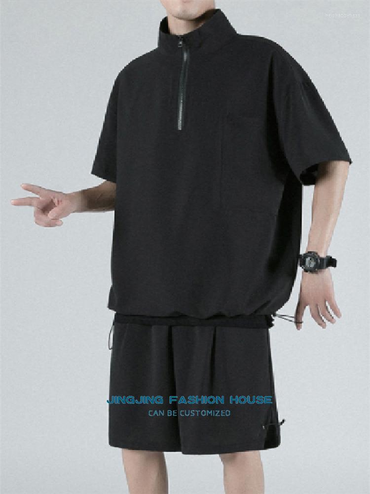 

Men' T Shirts -6XL!!Fashionable Brand Handsome Stand Collar Short Sleeve Shirt Men' Summer Jacket Loose Large Size Youth Leisure, Black