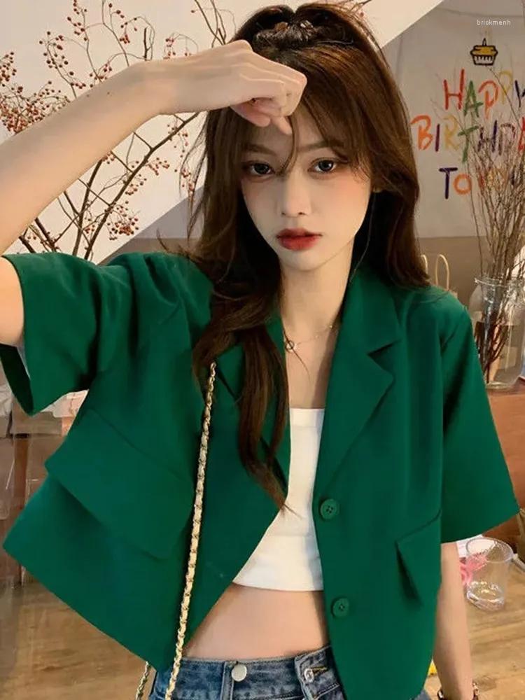 

Women' Suits Fashion Women Thin Blazer Summer Short Sleeve Single Breasted Coats Turn Down Collar Female Jacket, Green