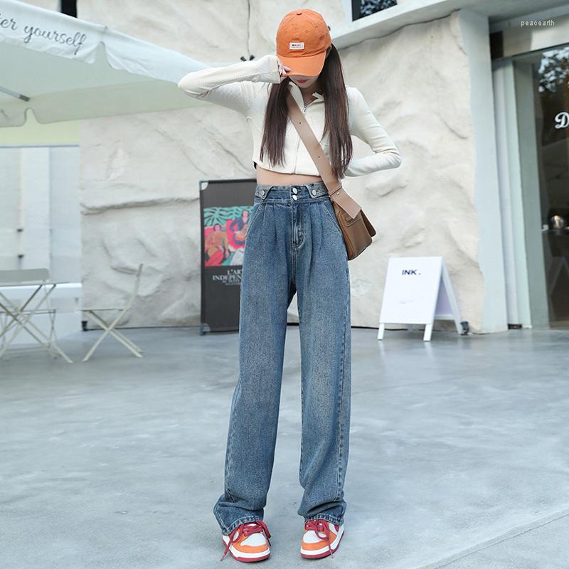 

Women's Jeans Women Baggy Spring Wide-leg Mopping Design Pants High Waisted Women's Straight-leg Loose All-match, Blue grey