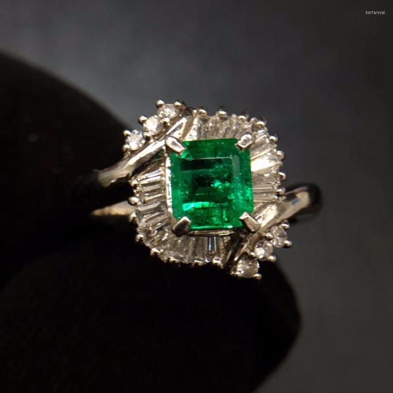 

Cluster Rings Fine Jewelry Real Pure Pt900 Gold Colombia Origin Emerald 0.895ct Gemstone Diamonds Jewellery Female's For Women Ring