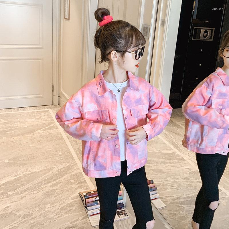 

Jackets Teen Girls Fashion Tie-Dye Arrivals Korean Casual Style Pink Color Outerwear School Kids Spring Autumn Coats 4-14Yrs