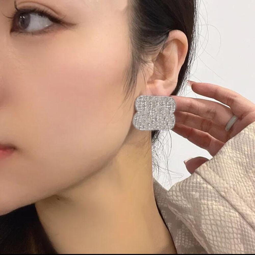 

jewelry designers b earrings paris women Fashion Shining Diamond Double Earrings Minority Design Sense High Grade Cold Wind Mesh Silver Needle large Earrings