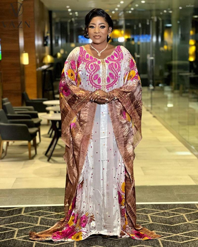 

Casual Dresses VAZN 2023 National Style Long Dress Women Fashion Sleeve V Neck Printed Floor Length, Picture color