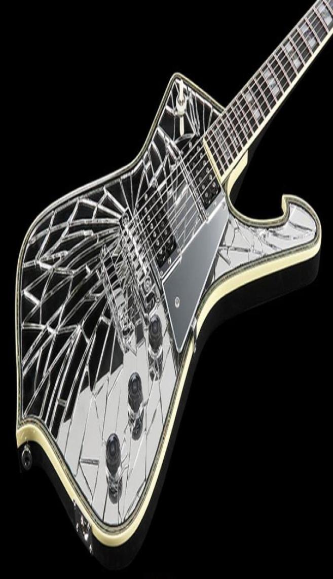 

ICEMAN Paul Stanley Cracked Mirror Acrylic Top Electric Guitar Abalone Body Binding Chrome Pickguard Flame Shaped Tailpiece3799977