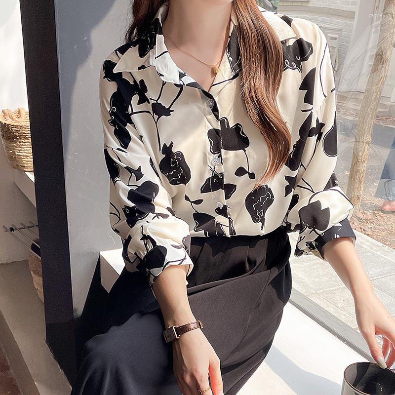 

Women' Blouses Spring Summer Women Long Sleeve French Fashion Rose Printed Chiffon Shirt Camisas De Mujer Womens Tops Camisa Feminina C209, Black