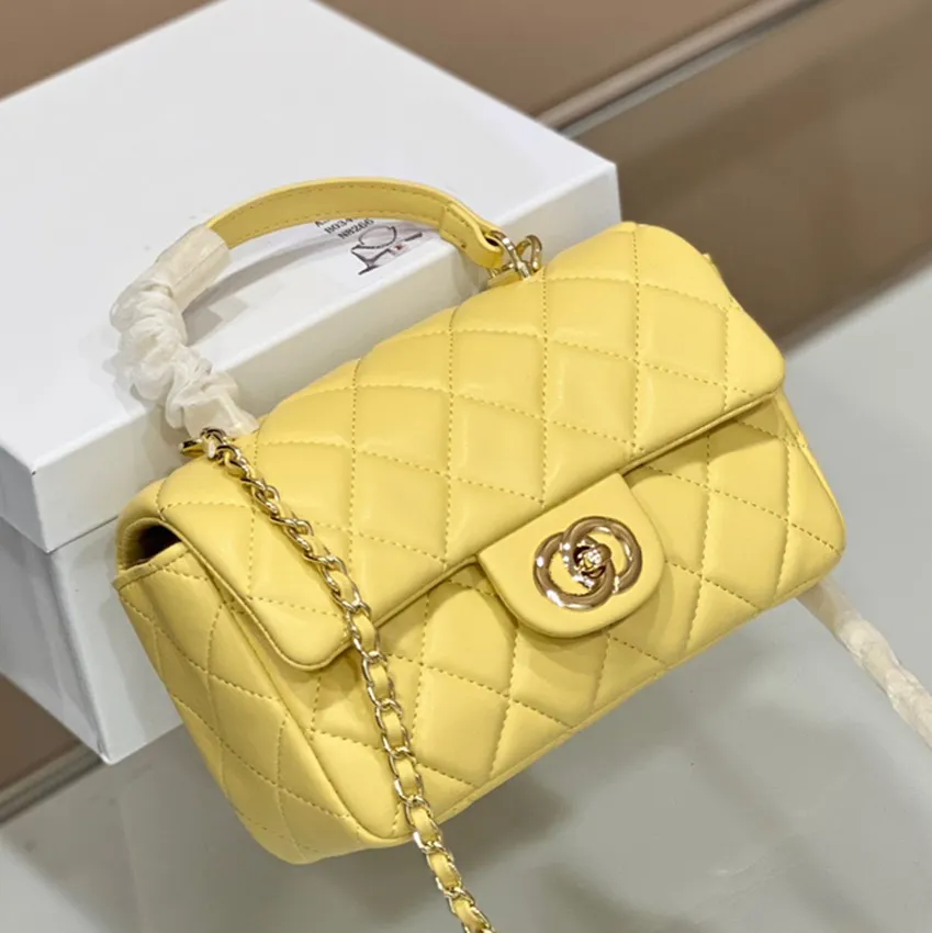 

Designer Bags CC bag Handle Mini Classic Flap Bag Crossbody Bag Luxury Fashion Women Leather Handbag Wallet Diamond Lattice 20cm yellow, #1 golden logo 20cm