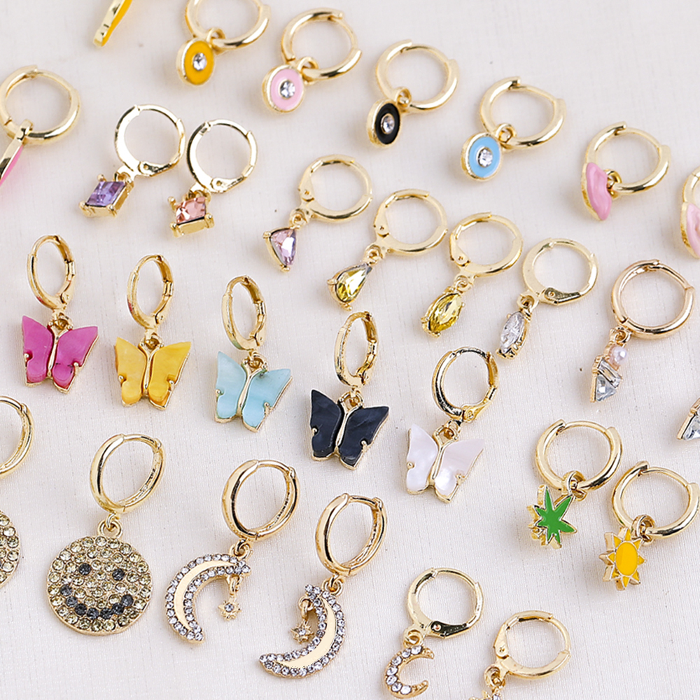 

Lost Lady Geometric Rhinestone Crystal Pendant Hoop Earrings for Women Gold Color Ear Huggies jewelry Wholesale Girls Party Gift