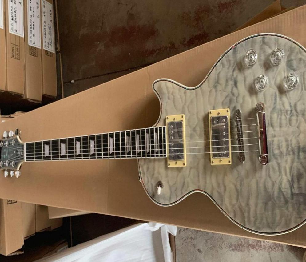 

Custom Ultima Gray Pearl Limited Run Quilted Maple Top Electic Guitar Abalone Body Binding One Piece Neck Ebony Fingerboard Gro9121113