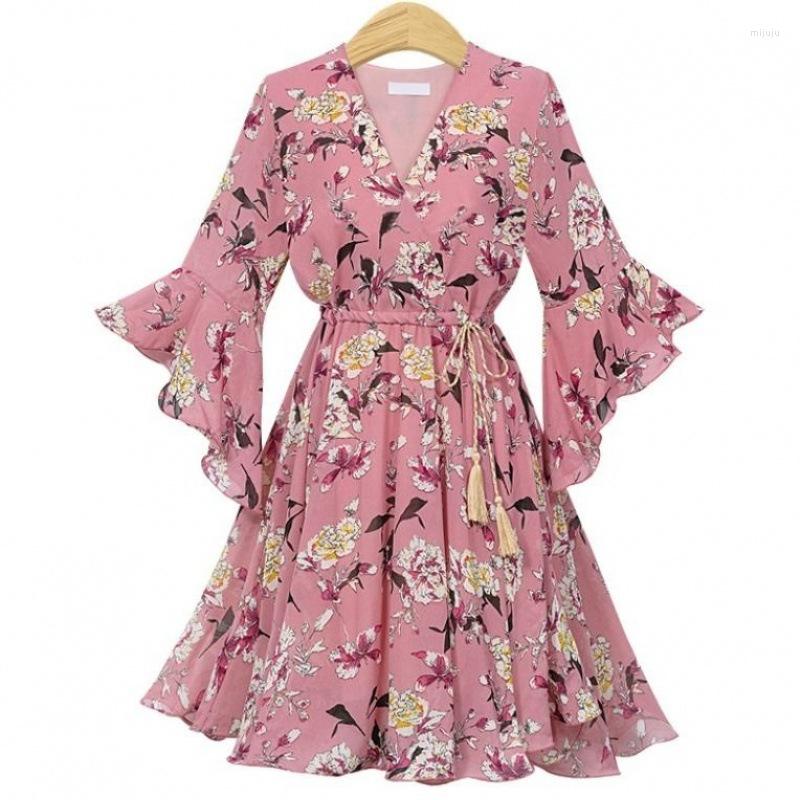 

Casual Dresses 2023 Summer Women's Chiffon Dress Mid-Length Floral Skirt Fashion Retro, Black