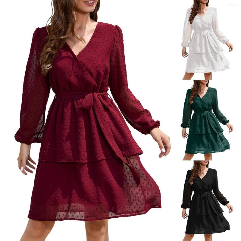 

Casual Dresses Women Personality Vintage V Neck Dress Simple Exquisite Solid Summer Elegant Temperament Knee Length, White