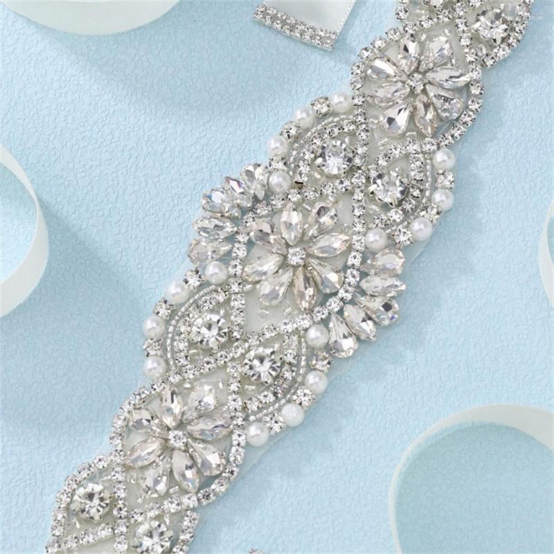 

Belts Silver Rhinestone Wedding Dress Belt Crystal Satin Accessories Bridal Ribbon Waist