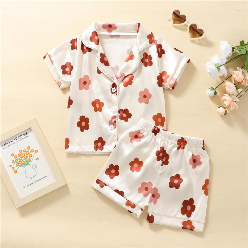

Clothing Sets Kids Girls Summer Clothes Outfits Flower Print Turn-Down Collar Short Sleeve Shirt And Elastic Waist Shorts 2Pcs Suit, Picture shown