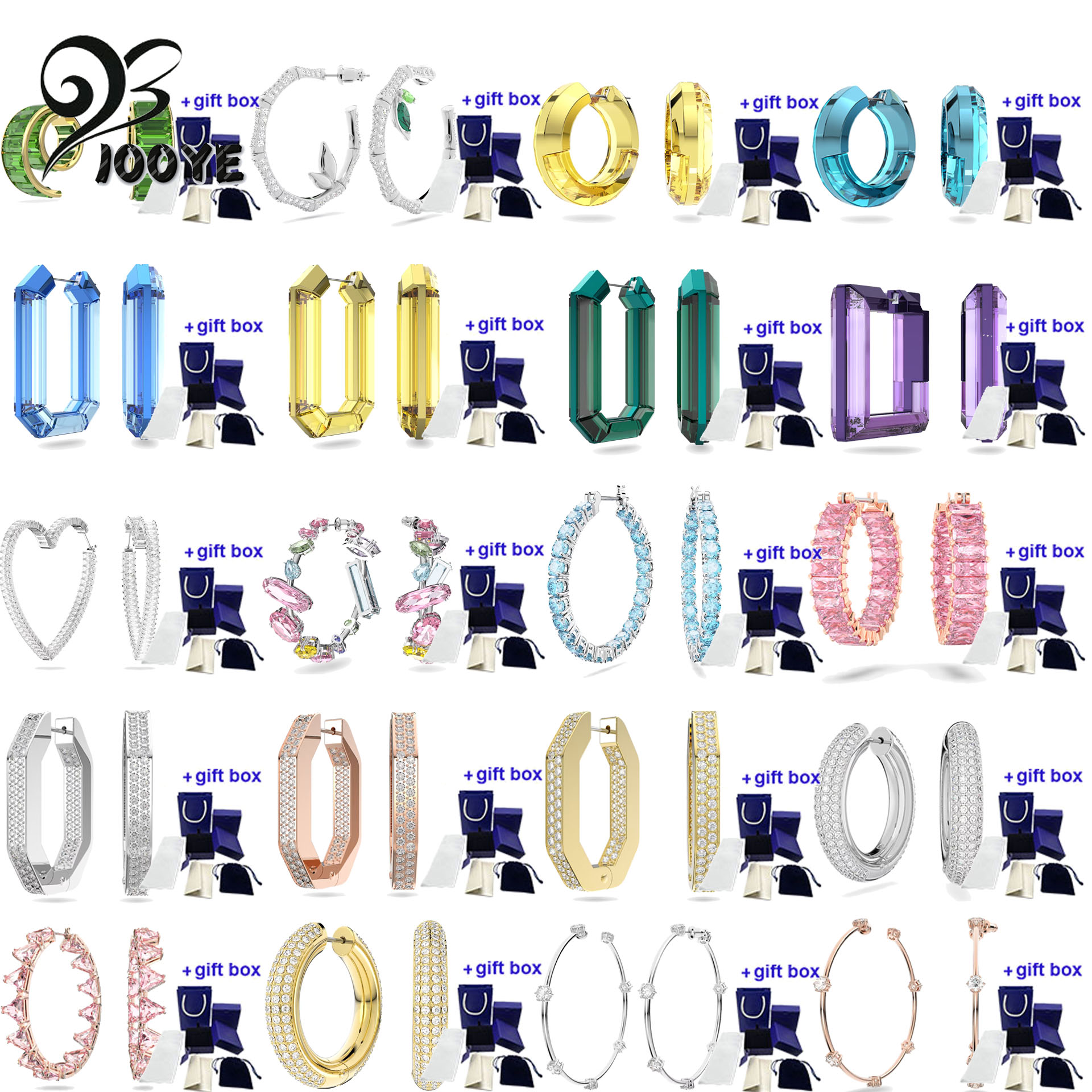 

Original With Bag Swa Earring 2023 Fashion Women Jewelry Austrian Pink Blue Crystal HOOP Earrings for Woman Gift With Logo