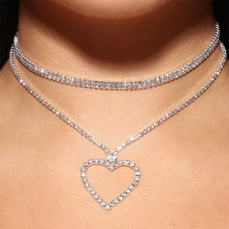 

Choker Chokers Stonefans Fashion Rhinestone Big Heart Necklace For Women Sexy Shiny Multilayer Collar Tight Chain Jewelry Accessories