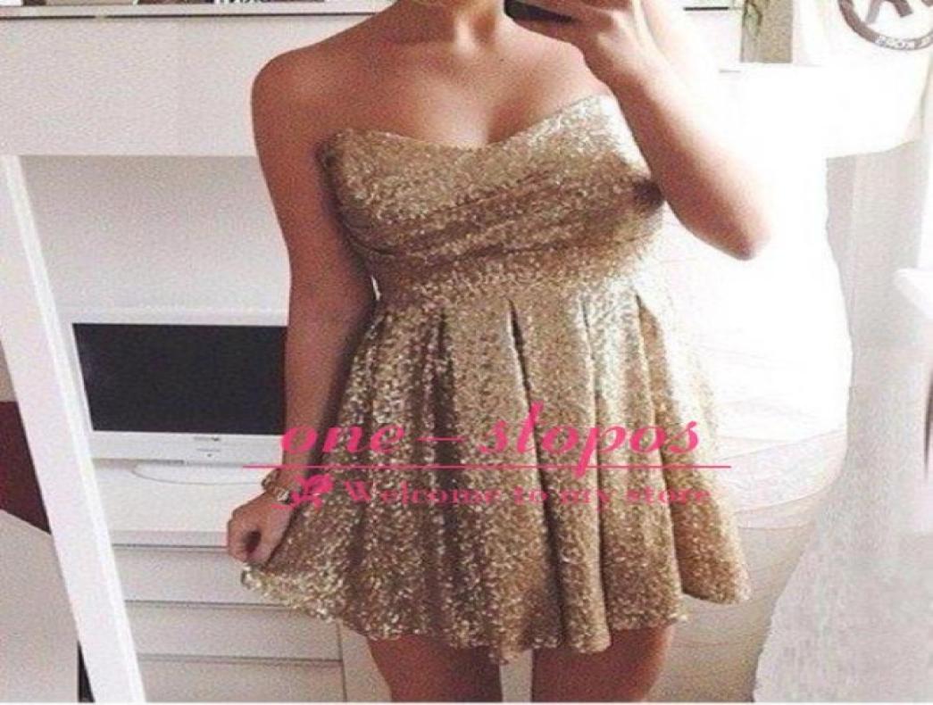 

Gold Sequined Sweetheart Mini Cocktail Dress Empire A Line Short Graduation Prom Party Dress9092234, Ivory