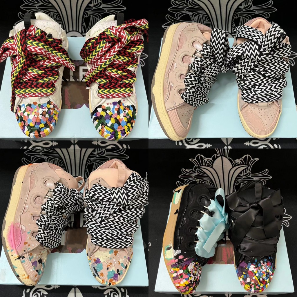 

2023 New Color Matching Langfan lanvins Bread Shoes Versatile Sports Couple Board Shoes Genuine Leather Dad Shoes, 5pink crystal embellished