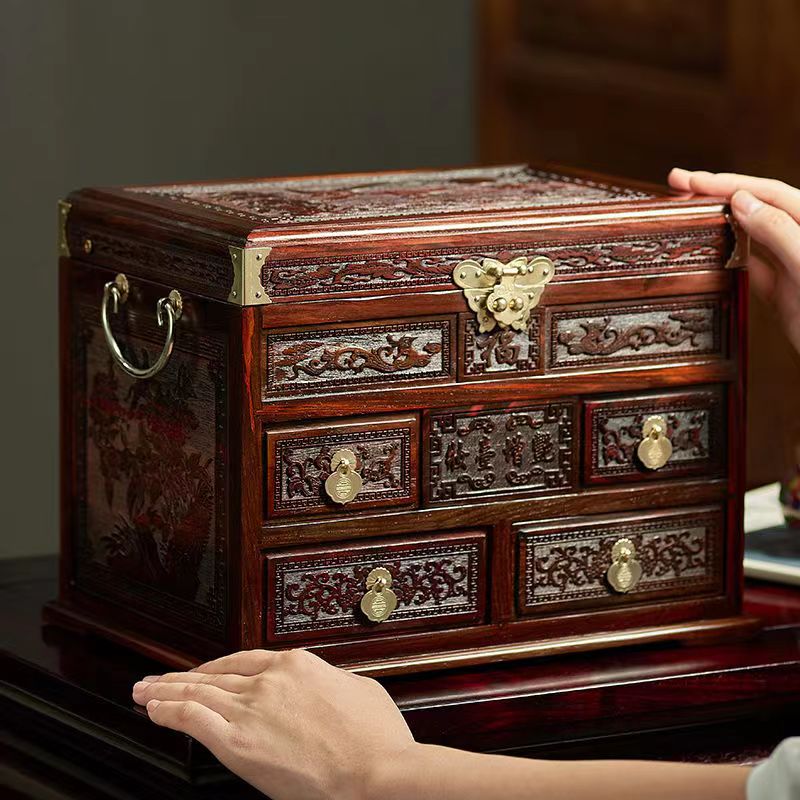 

Big Red Sour Branch Wood Jewelry Box Storage Box Solid Wood Chinese Vintage Pearl Treasure Box Redwood Jewelry Box Dressing Table