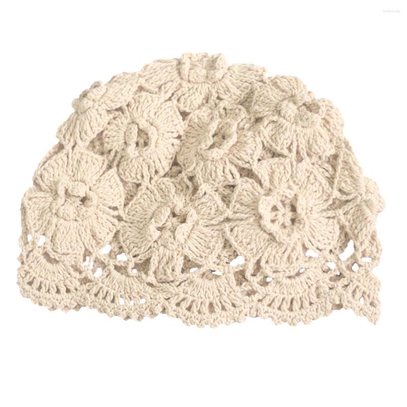 

Berets BomHCS Women Crochet Beanie Flower Portable Skull Caps Knitted Hats, Black