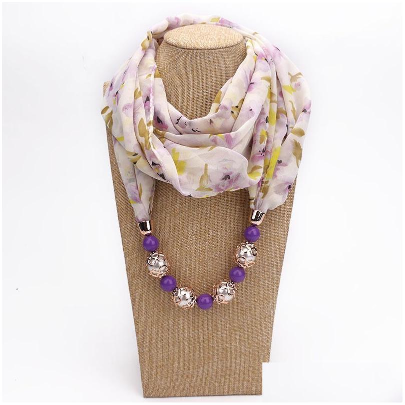 

Scarves Ethnic Style Print Scarf Acrylic Beads Necklace For Women Soft Chiffon Neckerchief Autumn And Winter Jewelry Bohemian Drop D Dhimz