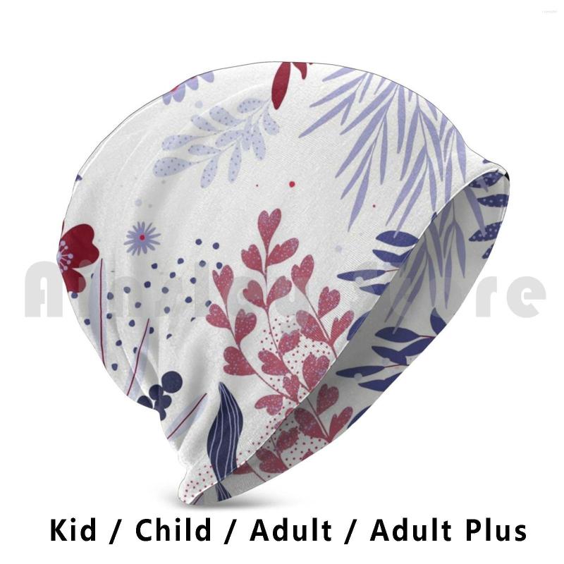 

Berets Sweet Pea Floral Leaf Beanies Knit Hat 1177 Print Flora Spring Summer Flower Beautiful Unique, Adult plus knit hat