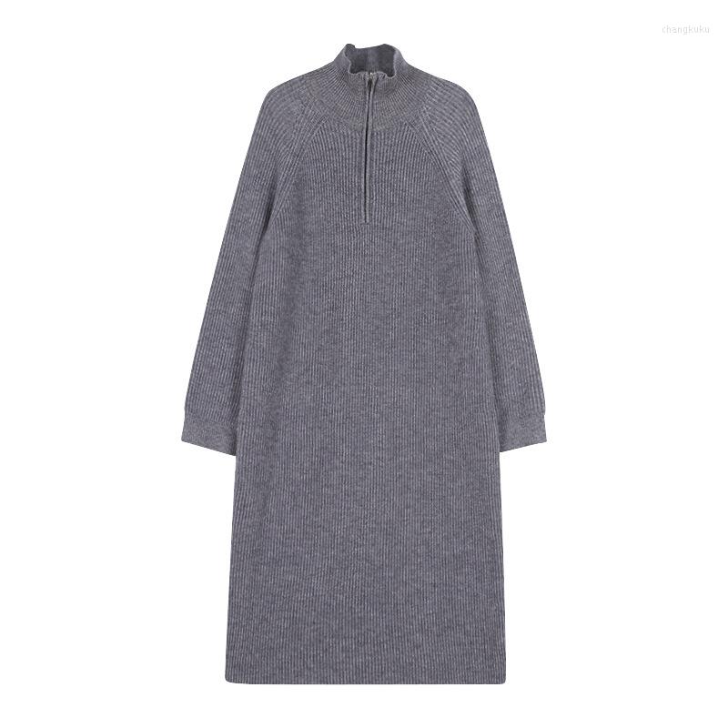 

Casual Dresses Women Zipper Turtleneck Loose Sweater Dress For Ladies Full Sleeve Female Knitted Midi 2023 Autumn Winter, Black